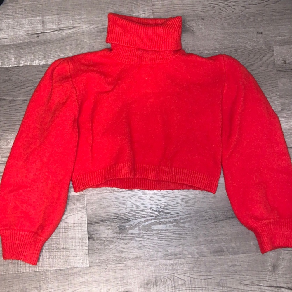 Nasty Gal Red Cropped Turtleneck Sweater